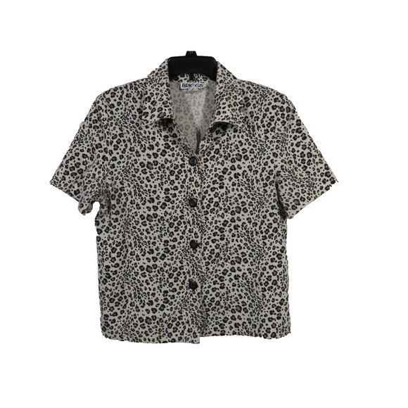 Vintage Briggs Women's Leopard Print Woven Button Up Short Sleeve Top Size M - Picture 6 of 11